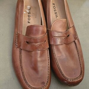Fossil Men's Tan Leather Slip-On Loafers